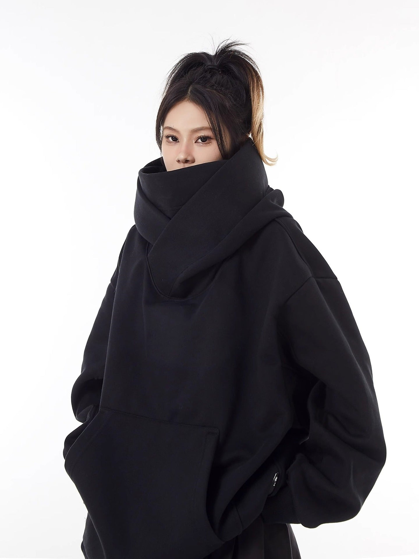 Loose High Collar Fleece Lined Hoodie - Serene