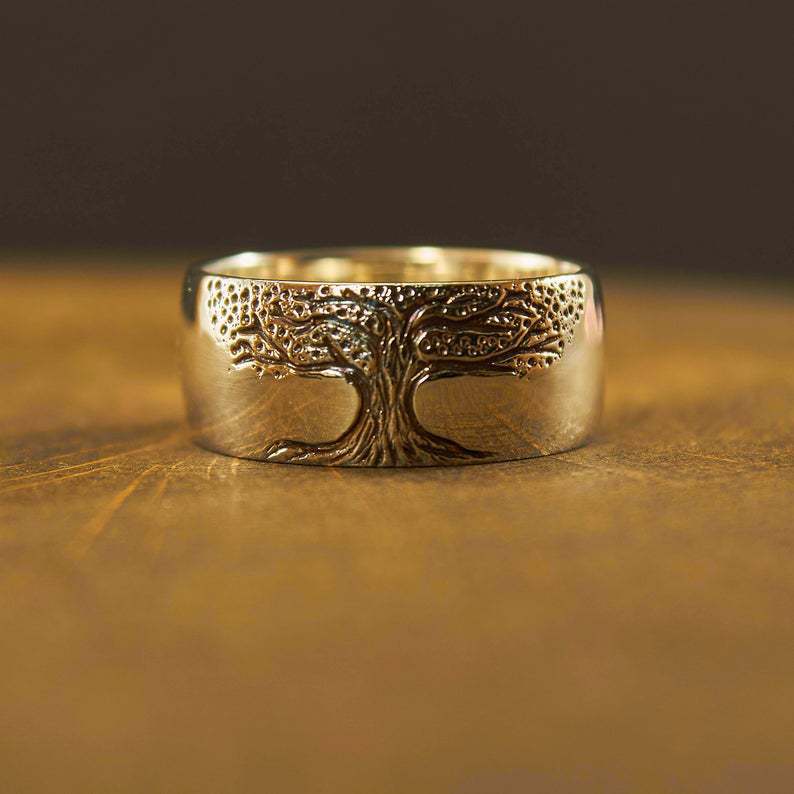 Simple Retro Carved Tree of Life Ring - Serene