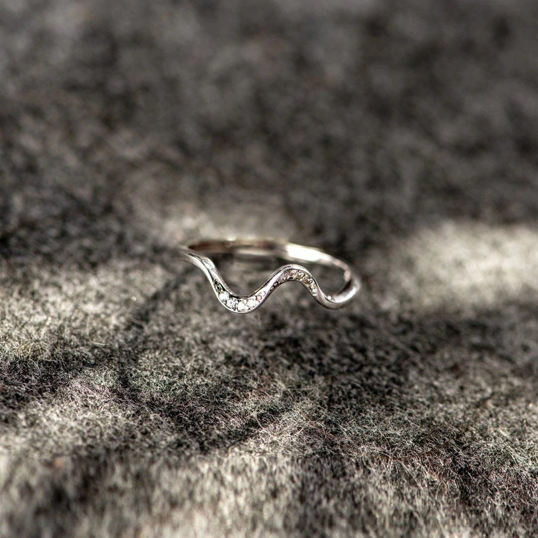 Water Wave Silver Ring in Fashion Design - Serene