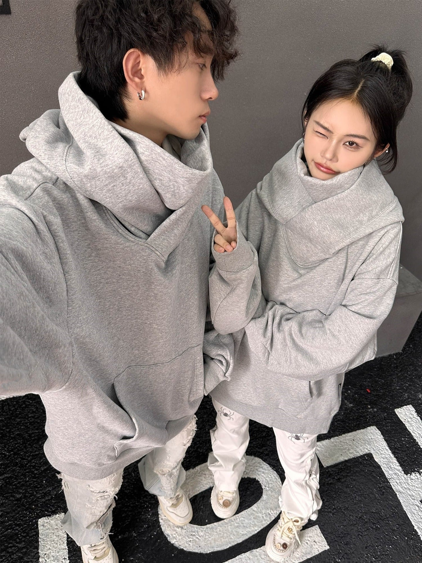 Loose High Collar Fleece Lined Hoodie - Serene