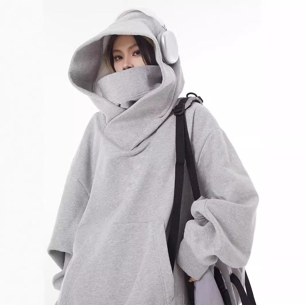 Loose High Collar Fleece Lined Hoodie - Serene