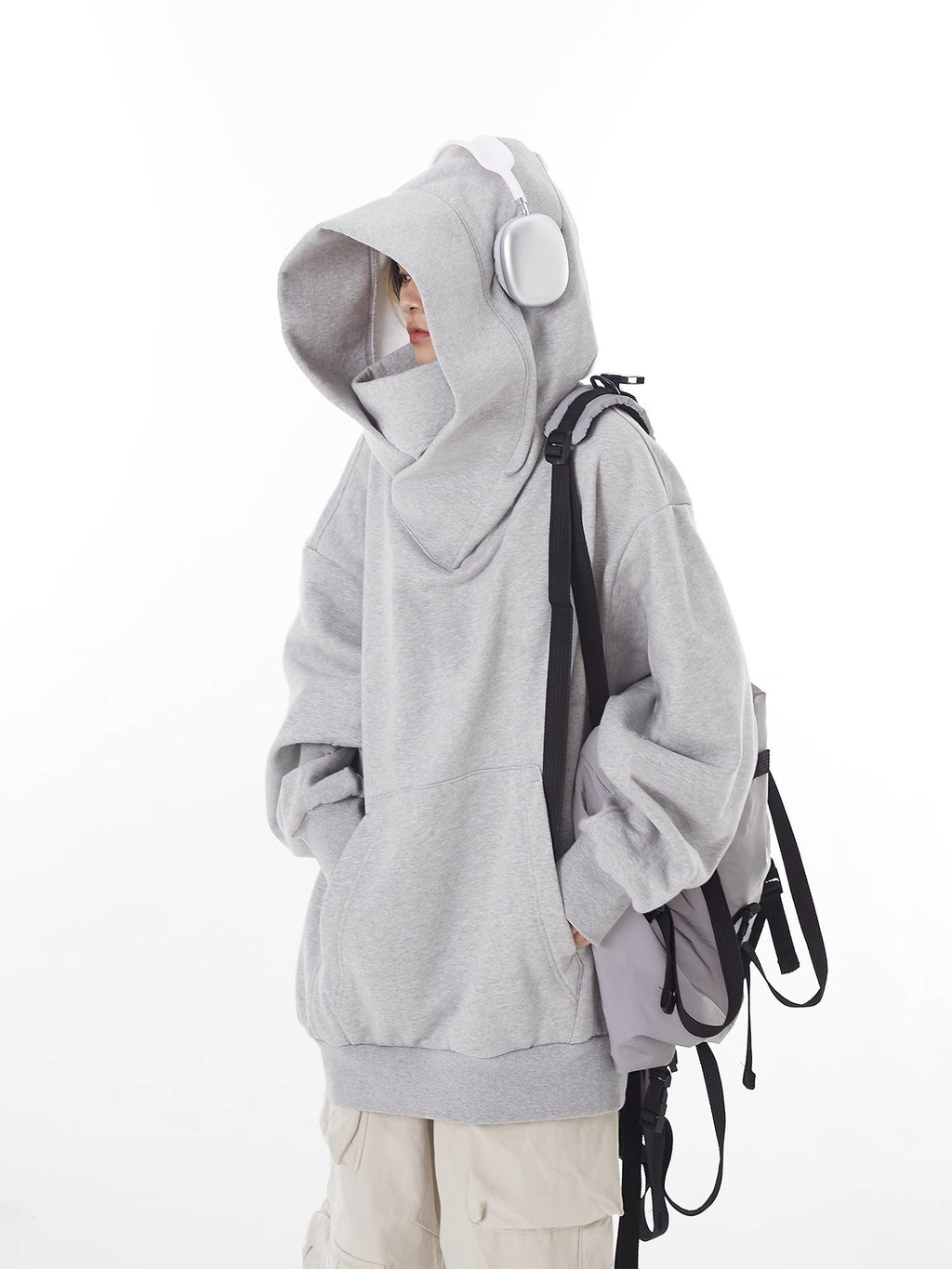 Loose High Collar Fleece Lined Hoodie - Serene