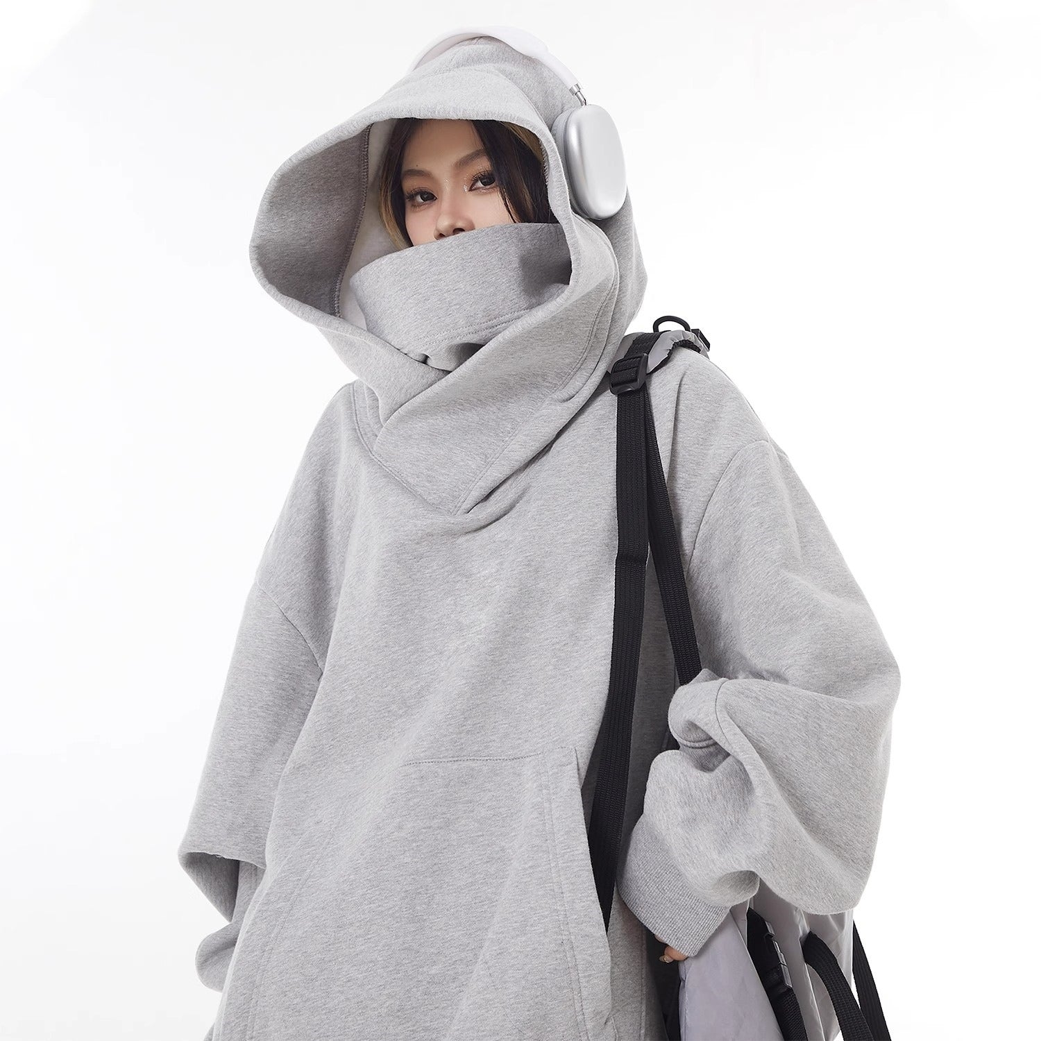 Loose High Collar Fleece Lined Hoodie - Serene