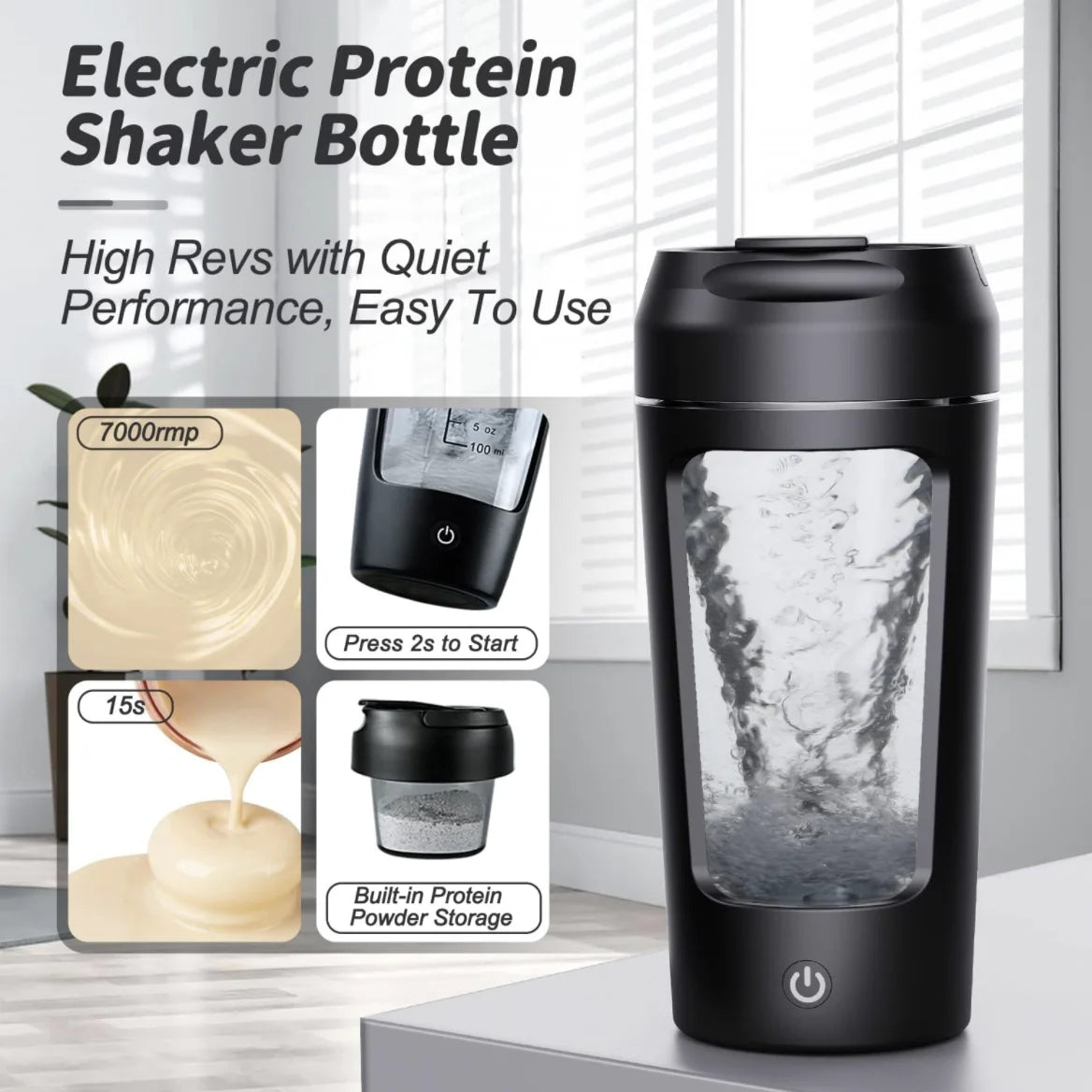 Electric Portable Whey Protein Shaker Bottle - Serene